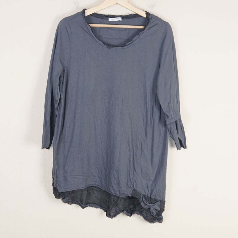 Banana Blue Long Sleeve Asymmetric Hem Gray Blue Lagenlook Tunic Top Sz L